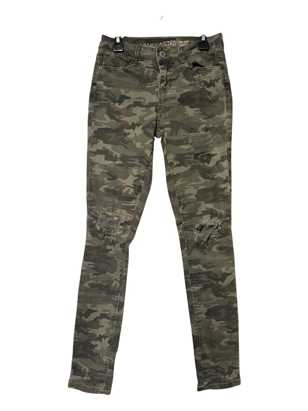 Vanilla Star Olive Green Camo Distressed Skinny Jeans